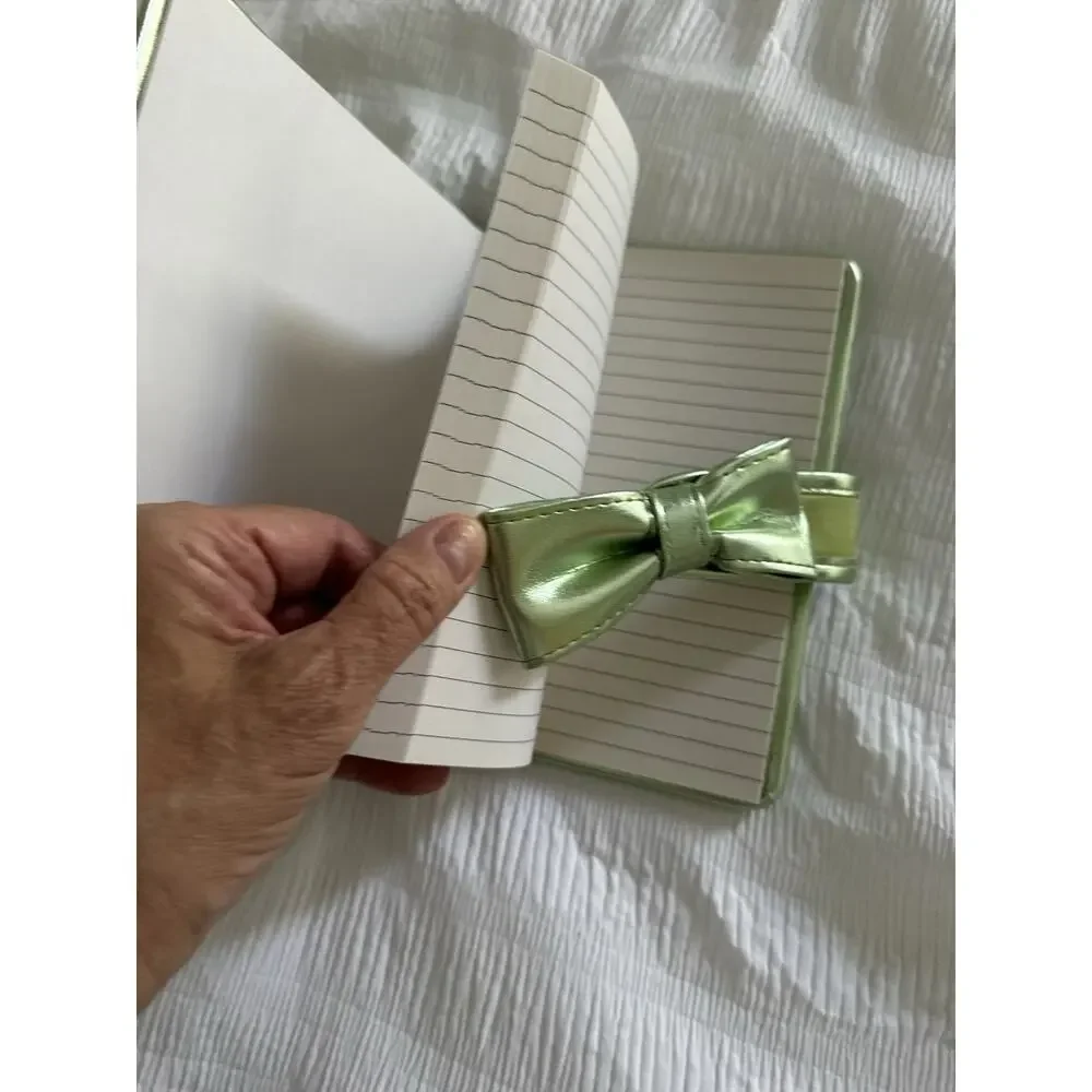 Pastel Green Notebook Bow Coquette Snap Closure Lined Metallic Girly Coastal